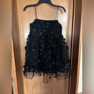 Altar’d State Black Floral Appliqué Tulle Mini Dress XS Whimsygoth Fairy
